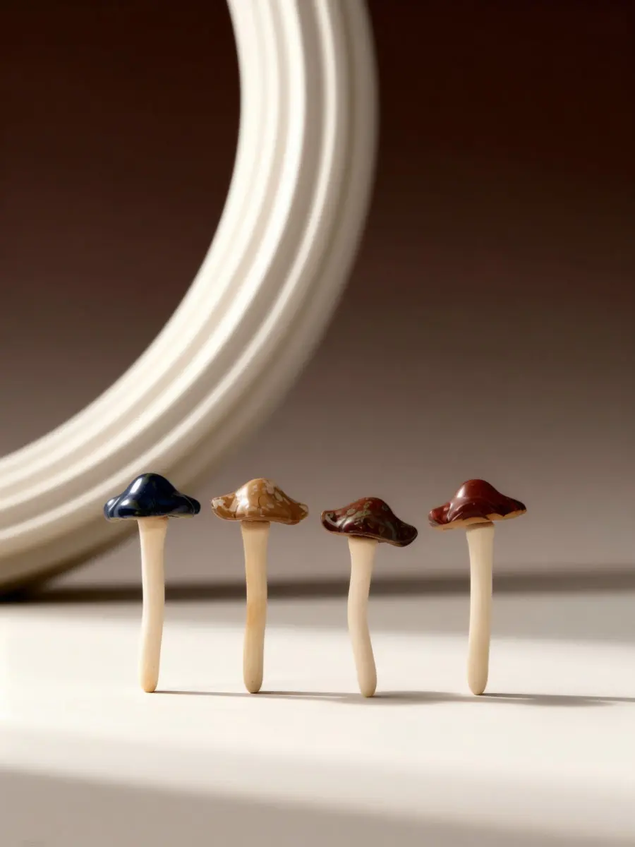 4pcs Ceramic Mushroom Decor Set – Handcrafted Garden Stakes for Fairy Gardens, Bonsai Pots & Lawn Yard