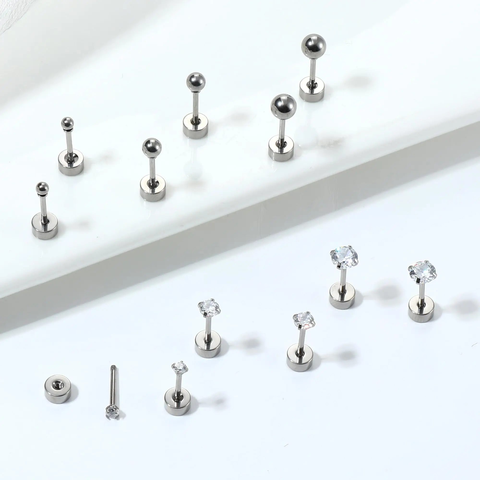 1-6 Pairs 18G Stainless Steel Small Tiny Cubic Zirconia Ball Screw Back Cartilage Helix Piercing Stud Earrings for Women Men