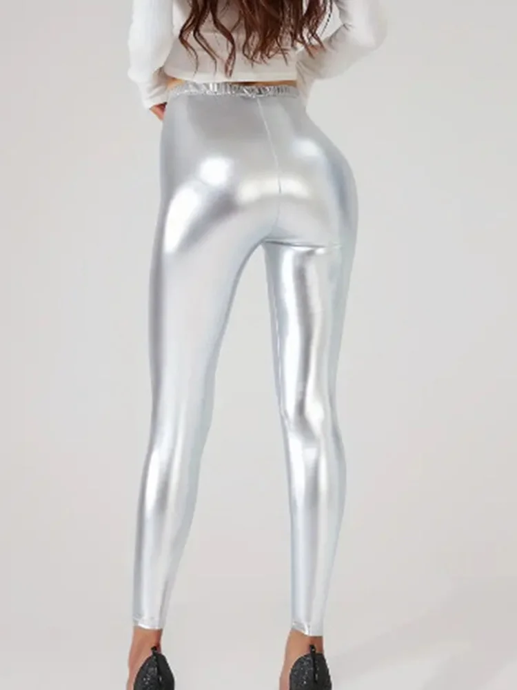 Shiny Leggings Silver Gold Sexy Leggins Clubwear Gothic Ladies Skinny Elastic Push Up Pencil Pants