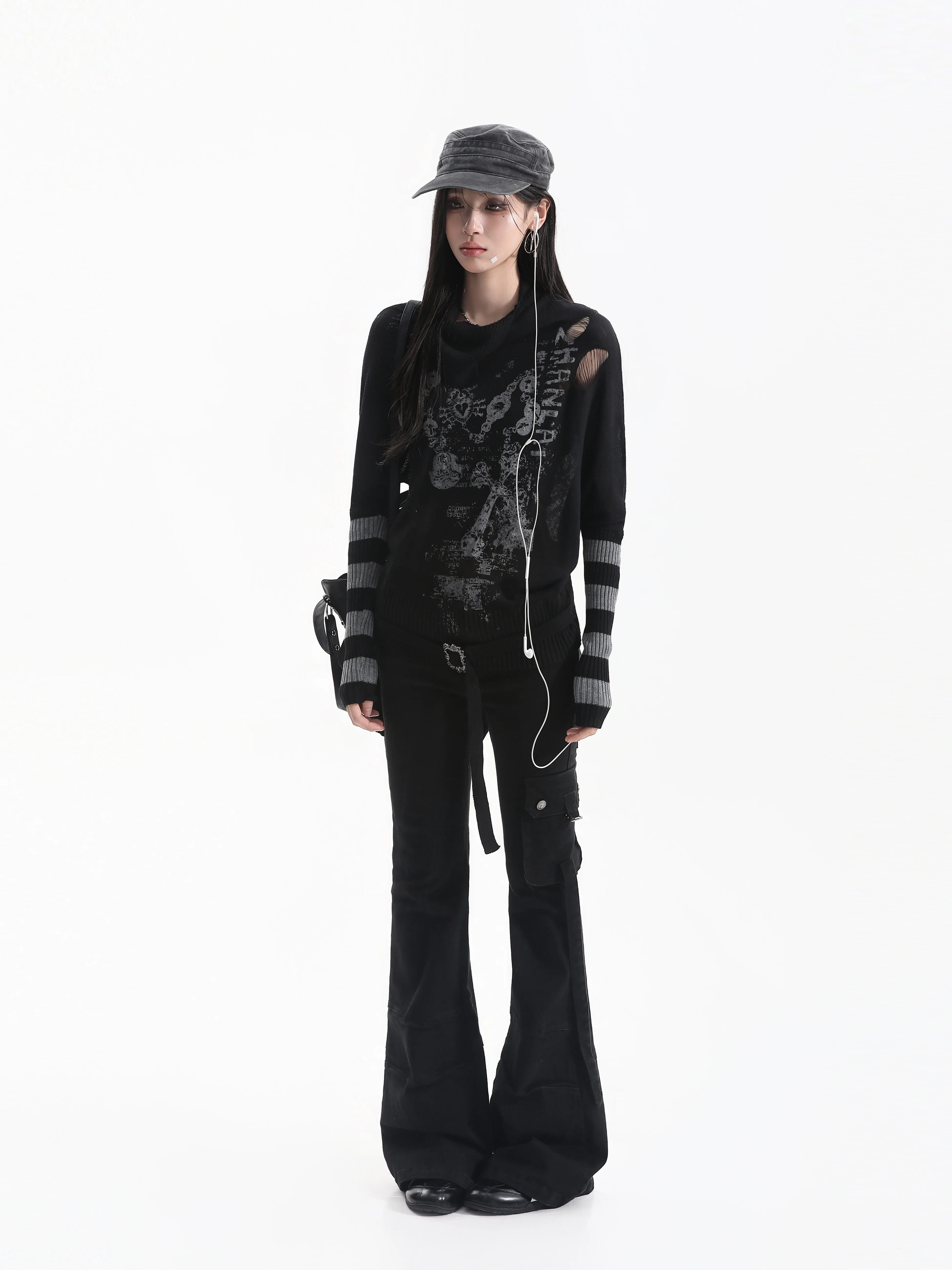 American Style Spicy Girl Design Hollow out Wear Resistant Long Sleeve Women's Knitted Shirt Slim Fit Casual Fashion