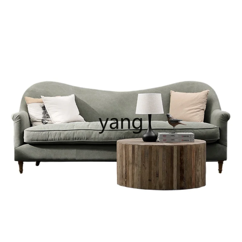 

LMM retro three-person living room American country light luxury ins wind cotton and linen down sofa