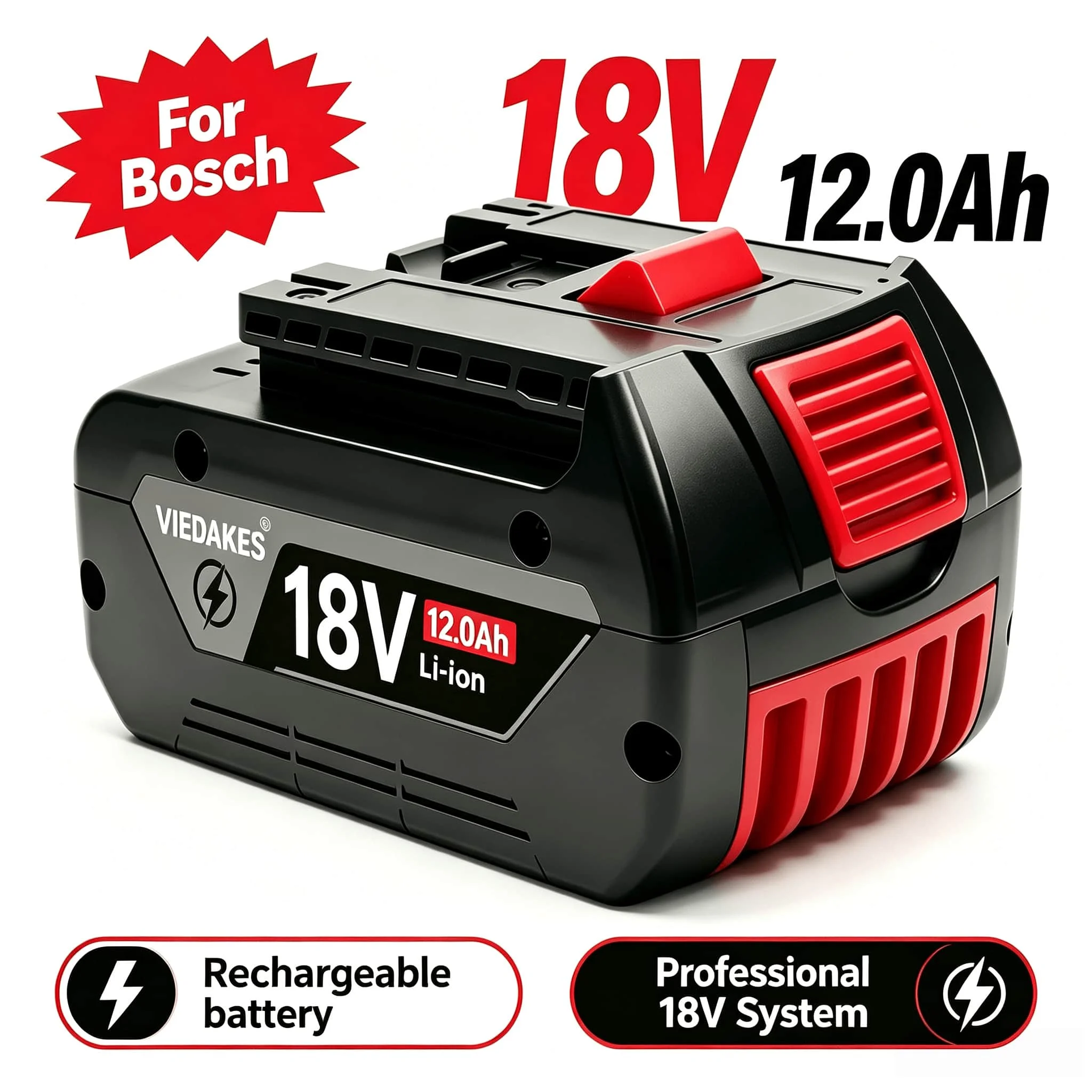 2 Pack 6000mAh 18V Replacement Battery For Bosch BAT609 BAT610G BAT618G BAT619 Cordless Power Tools
