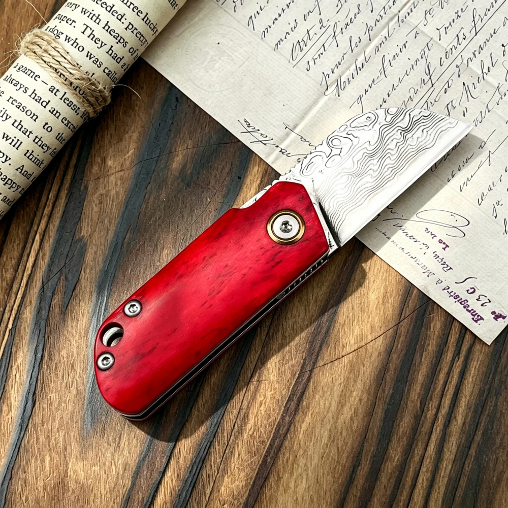 新しいミニダマスカス製キーホルダー折りたたみナイフ、染色牛骨 - Bone Folder Tool のレビューと価格