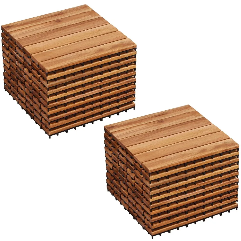 

20PCS Acacia Wood Interlocking Flooring Tiles Waterproof Flooring for Outdoor & Indoor, Customized