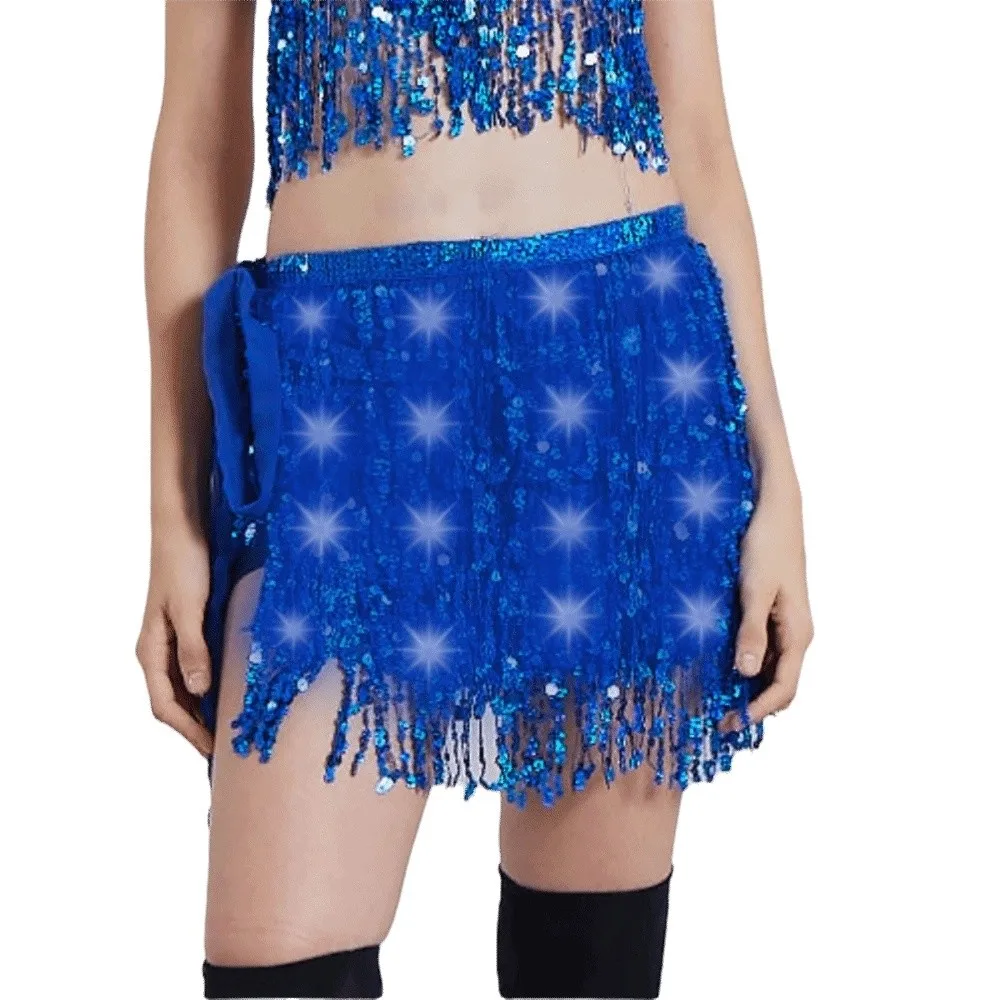 ベルト巻きベリーダンスヒップスカーフスターフリンジレースアップLEDスパンコールタッセルスカートシャイニーナイトクラブライトアップヒップスカーフナイトクラブ