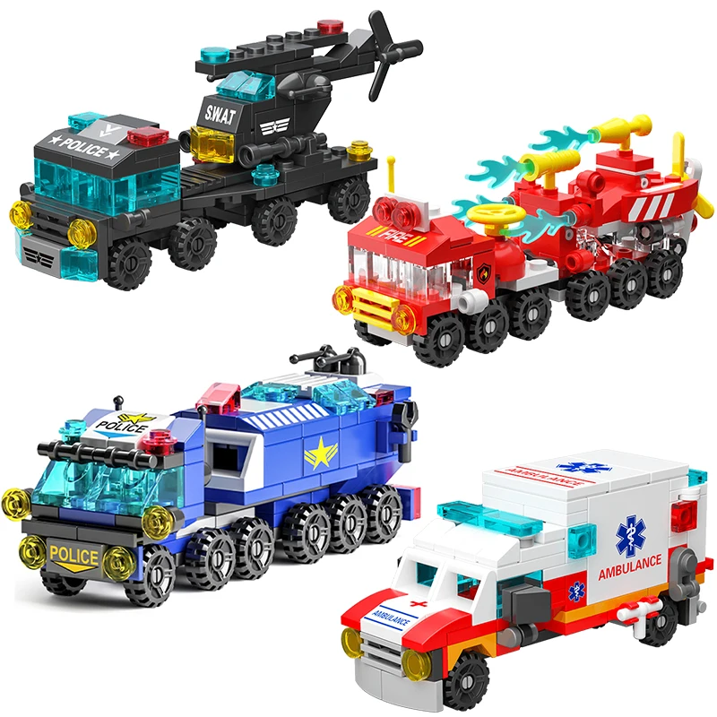 Building Blocks Rocket Police Truck City Fire Car Helicopter Tank Crane Bricks Set Toys for Kids Children Build block