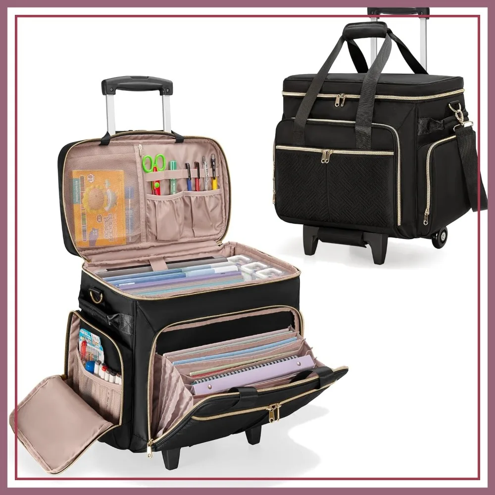 

Rolling Teacher Bag with Wheels, Detachable Trolley Tote, Fits 15.6" Laptop