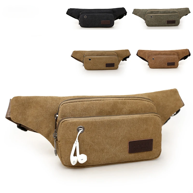 Men's Fanny Pack Waist Belt Bag Canvas Purse Travel Camping Hiking Pocket Belly Pouch for Phone Coins Bum Bag Waist Festival