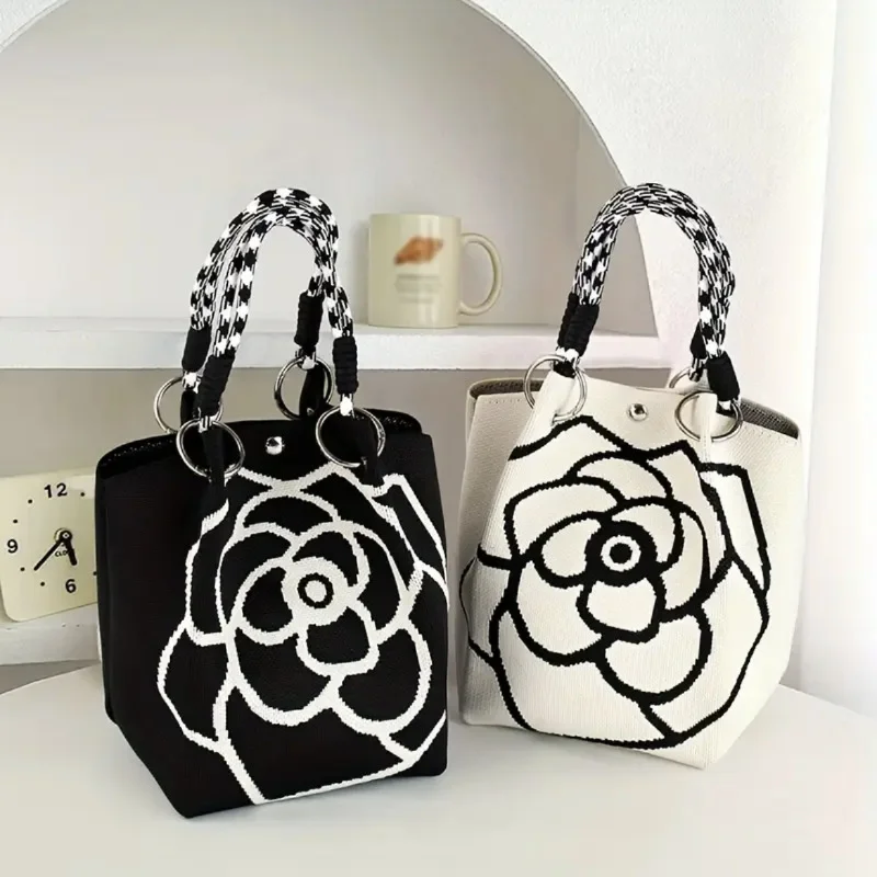 Portable Handbag Large Capaci Knitted Tote Bag for Work Commuting Outings Miscellaneous Items Korean Japanese Sle Handbag