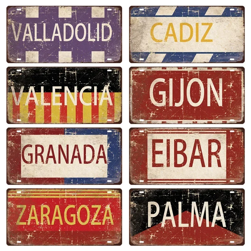 MADRID BARCELONA SEVILLE Spain City Name Metal Sign Decor Wall Plaque Bar Garage Tin Sign Tinplate Car Plate Vintage Signage