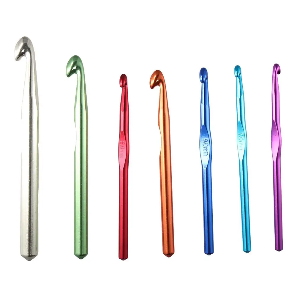 6.5 مللي متر ، 7 مللي متر ، 8 مللي متر ، 9 مللي متر ، 10 مللي متر ، 12 مللي متر ، 15 مللي متر خطاف كروشيه كبير الألومنيوم 7 قطعة/المجموعة أداة النسيج الحياكة الكبيرة