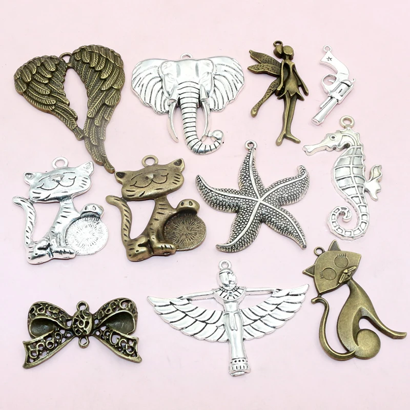2-5 Stück Katze Seestern Flügel Elefanten bogen große Reize Pedant Legierung Metall DIY Schmuck Herstellung Zubehör für Schlüssel anhänger Halskette