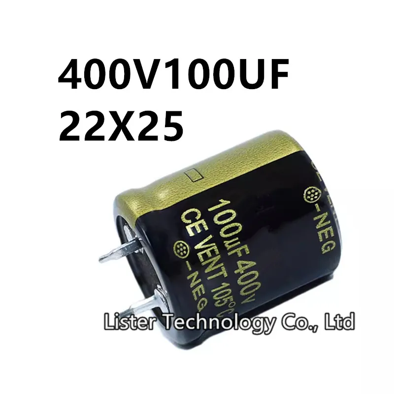 Inversor de amplificador de potencia de audio, condensador electrolítico de aluminio, 400V, 100UF, 400V100UF, 100UF400V, volumen: 22x25mm, 2 unidades por lote