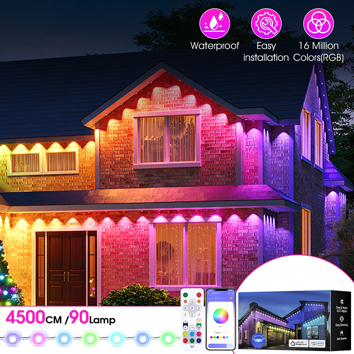 Luci esterne permanenti, luci esterne RGBIC da 100 piedi/150 piedi con luci LED 60/90, impermeabile IP67, 100 modalità scena