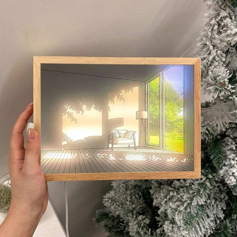 Decorative Led Light Painting USB Plug Dimming Wall Artwork Table Lamp Gift Indoor Sunlight Window Photo Night Luminous