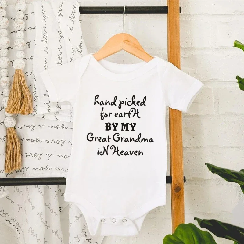 Hand Picked for Earth By My Great Grandma In Heaven Print Toddler Newborn Jumpsuit Baby Boy Gril Clothes Infant Bodysuit Romper