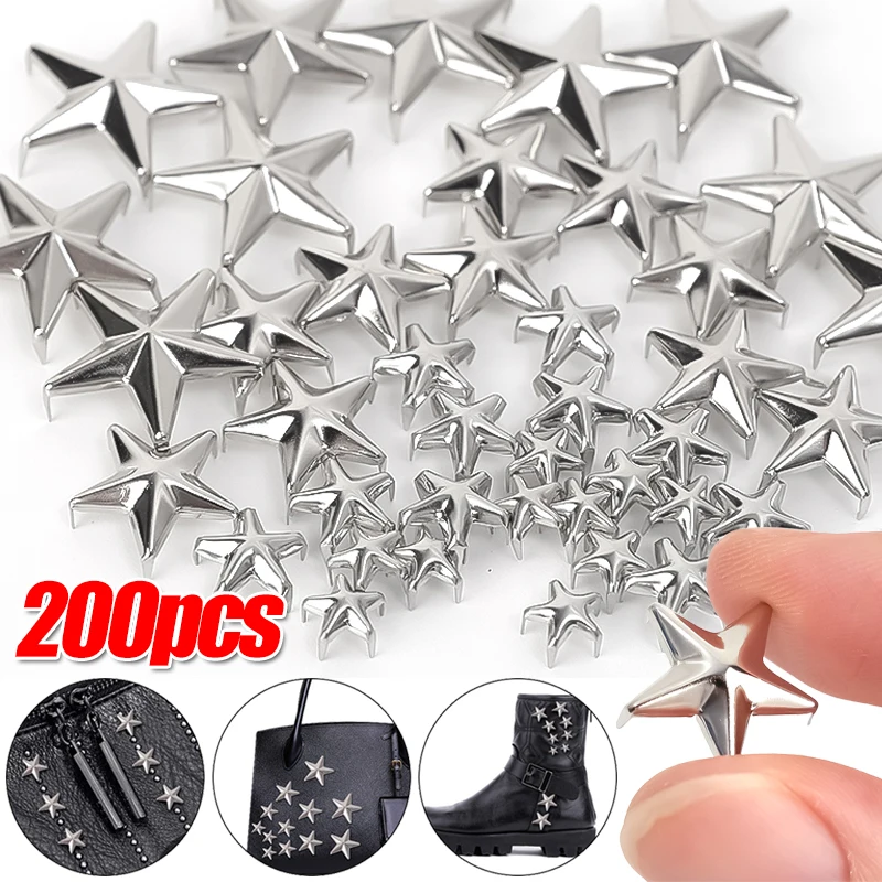 200/10Pcs Metal Star Rivets Leather Craft DIY Studs Spikes Rock Punk Garment Bag Decoration Studs Clothing Sewing Accessories