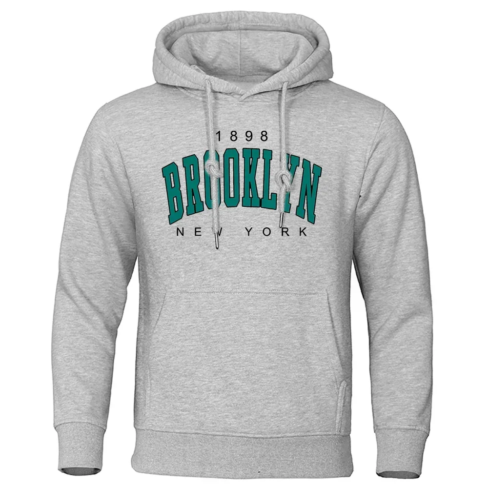 Casual Gray Hoodie Mens Brooklyn New York Letter Printed Hoodies Fashion Creativity Unisex Clothing Oversize Y2K Top Sweatshirt