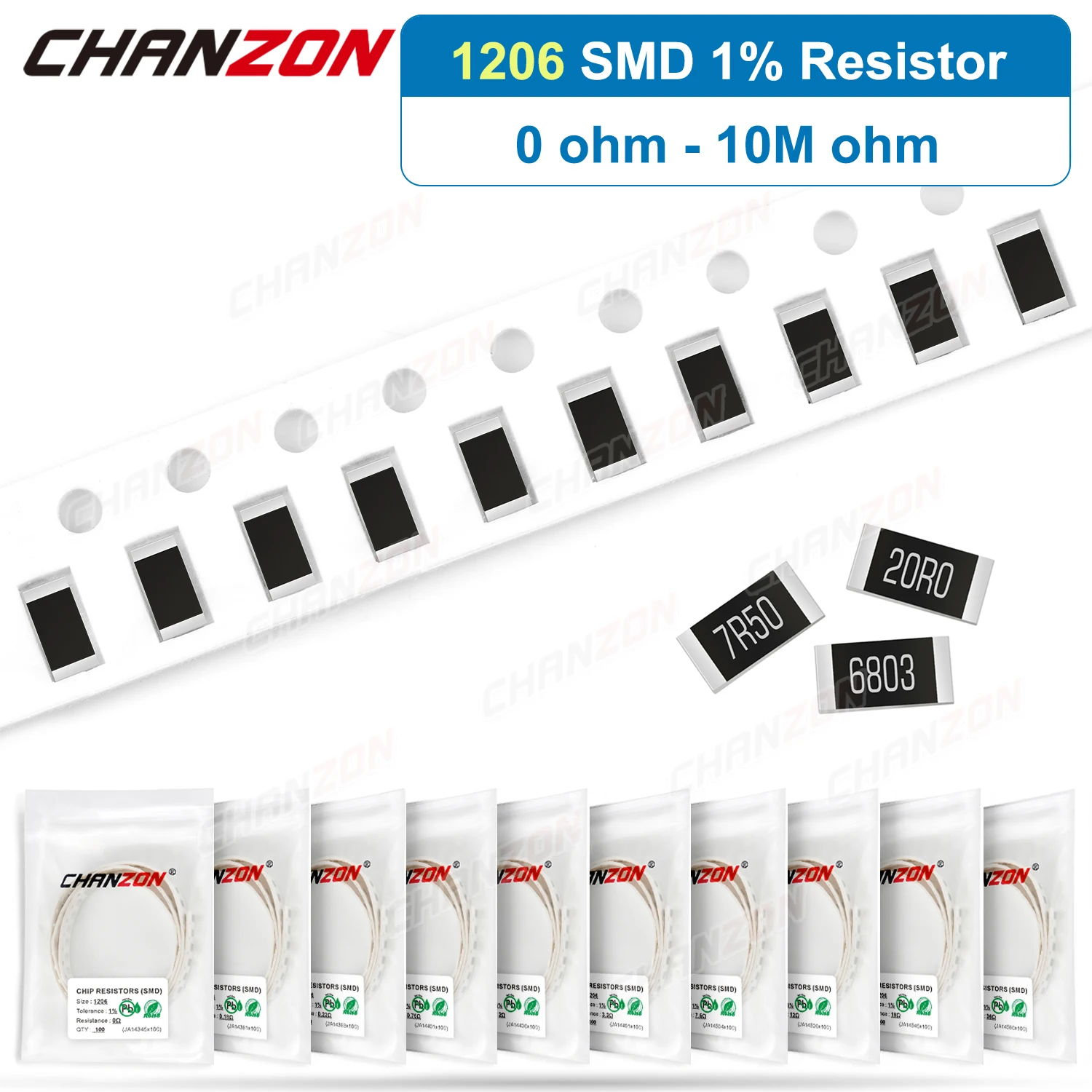 100 Pçs/lote 1206 1% Resistor SMD de Alta Precisão 0 1 10 100 220 330 1K 2.2K 27K 33K 82K 150K Ohm 3K3 5K6 6K8 4R7 1/4W Resistência