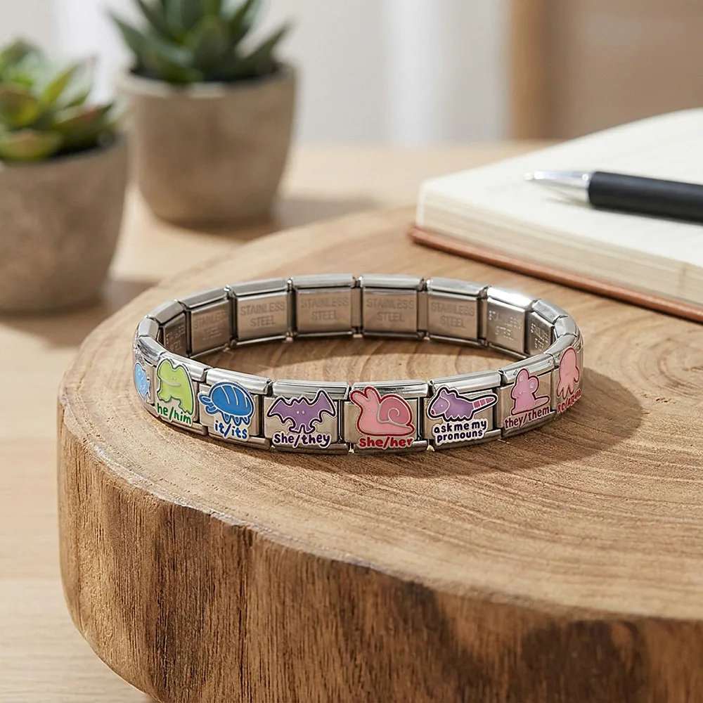 Bunte Englische Wort-Tier-Serie Handkette Edelstahl-Schmuck Italienische Glieder Passend für 9mm Armband DIY-Zubehör – Detail 4