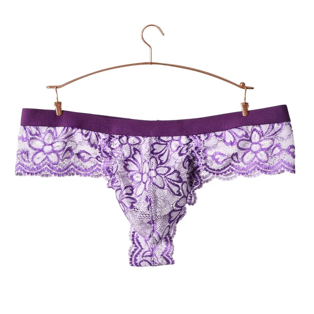 1pc Men Floral Lace Hollow Out Briefs Sexy See Through Underwear Bulge Pouch Printing G-string Sissy Panties Breathable