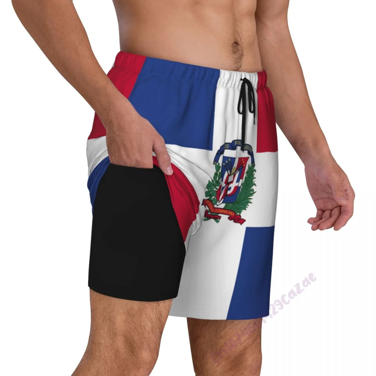 Dominican Republic Flag 3D Mens Swimming Trunks With Compression Liner 2 in 1 Quick-Dry Summer Swim Shorts With Pockets