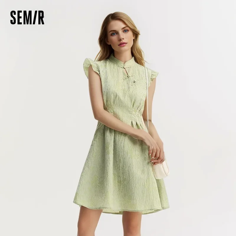 Semir Dress For Women Short Flutter Sleeves With Button Closure Summer New In 2024 Fresh Textured Mini Skirt