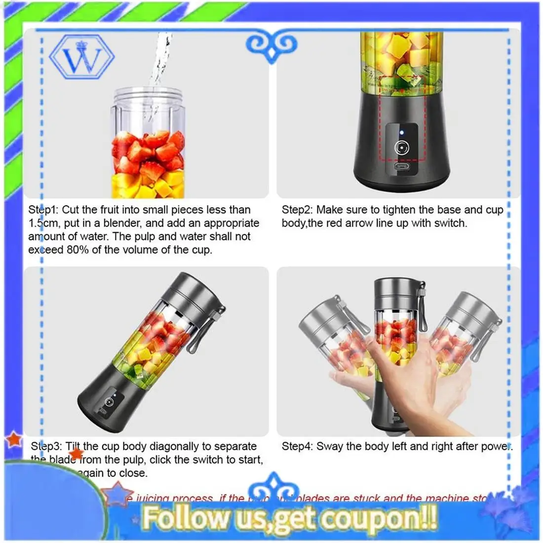 

A55P-Portable Blender,Smoothie Blender,Mini Blender For Shakes And Smoothies,USB Rechargeable Home Travel Fruit Juicer Cup