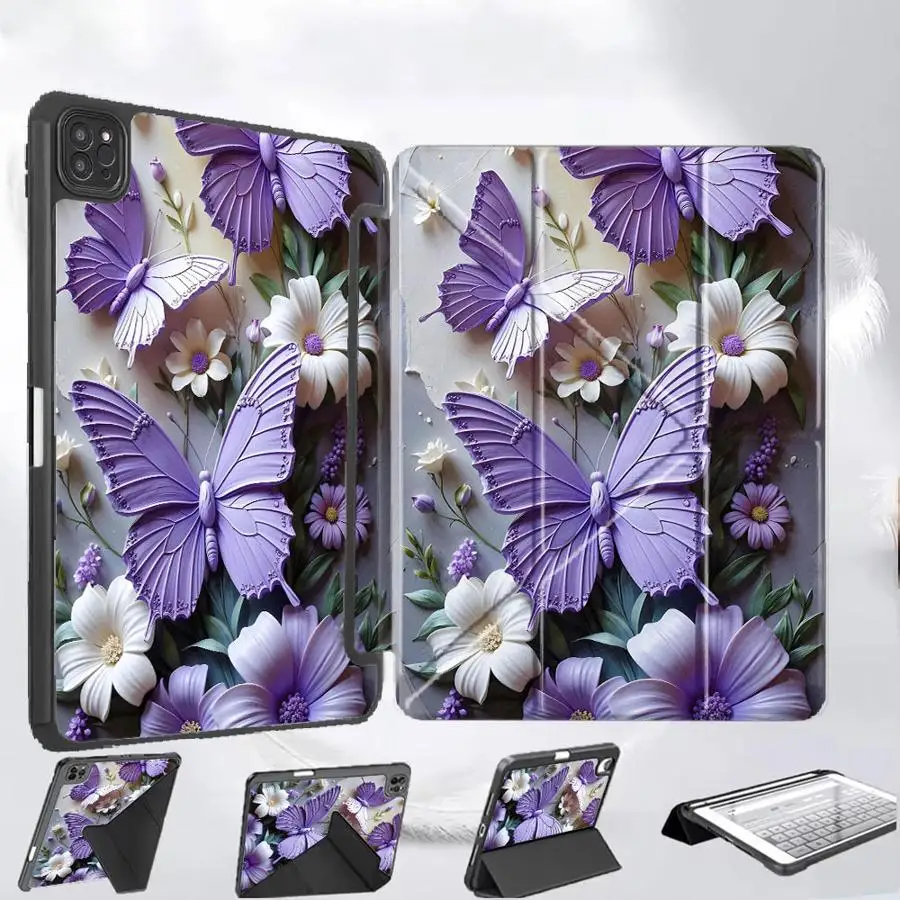 

Tablet Case For iPad Pro 11th 10th 9th 8th 7th 12.9inch Mini 6 7 Air 4 5 M3 M2 M4 11inch Pro 2025 Holder Cover Purple Flower