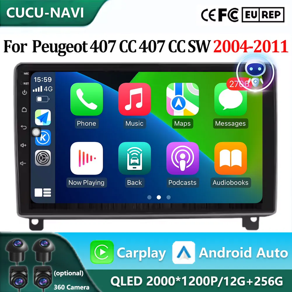 Android 16 Carplay Car Radio Multimedia For Peugeot 407 CC 407CC SW 2004-2011 navigation video DVD Autoradio Stereo BT Head Unit