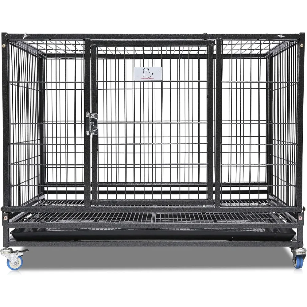 37 Inch Folding Heavy Duty Dog Crate, Black, Collapsible, Top Access Ultra Strong Pull Out Tray for Easy Cleaning