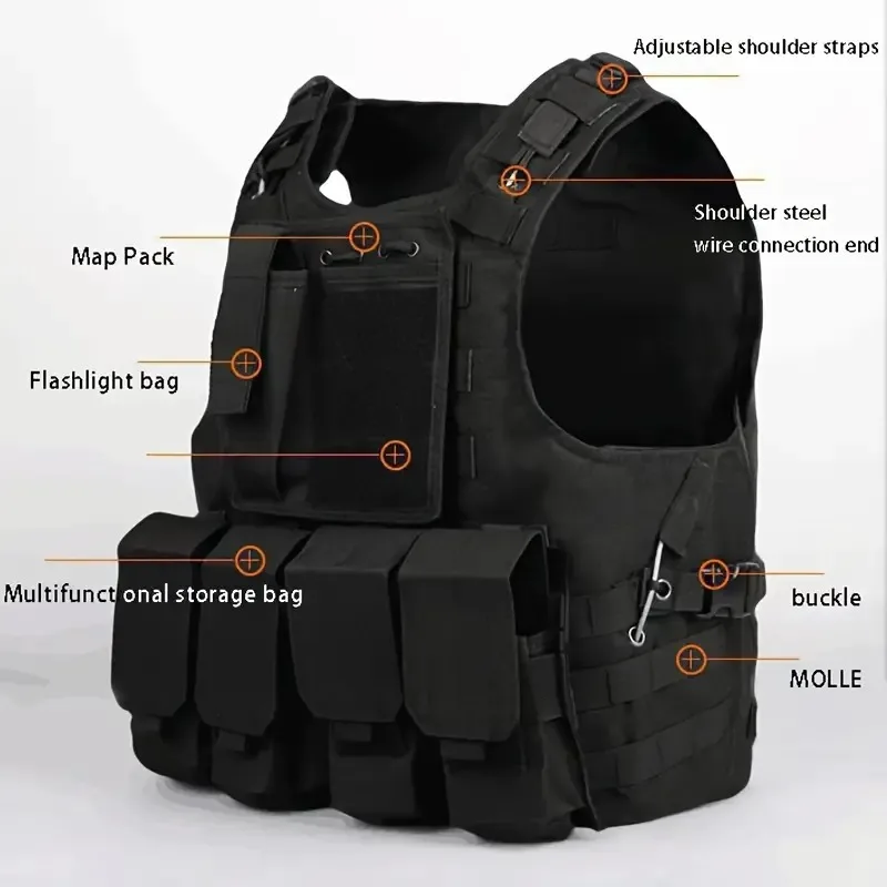 Chaleco táctico de Paintball Airsoft para hombre, equipo al aire libre con hebillas ajustables, sistema Molle, bolsa colgante desmontable, apto para