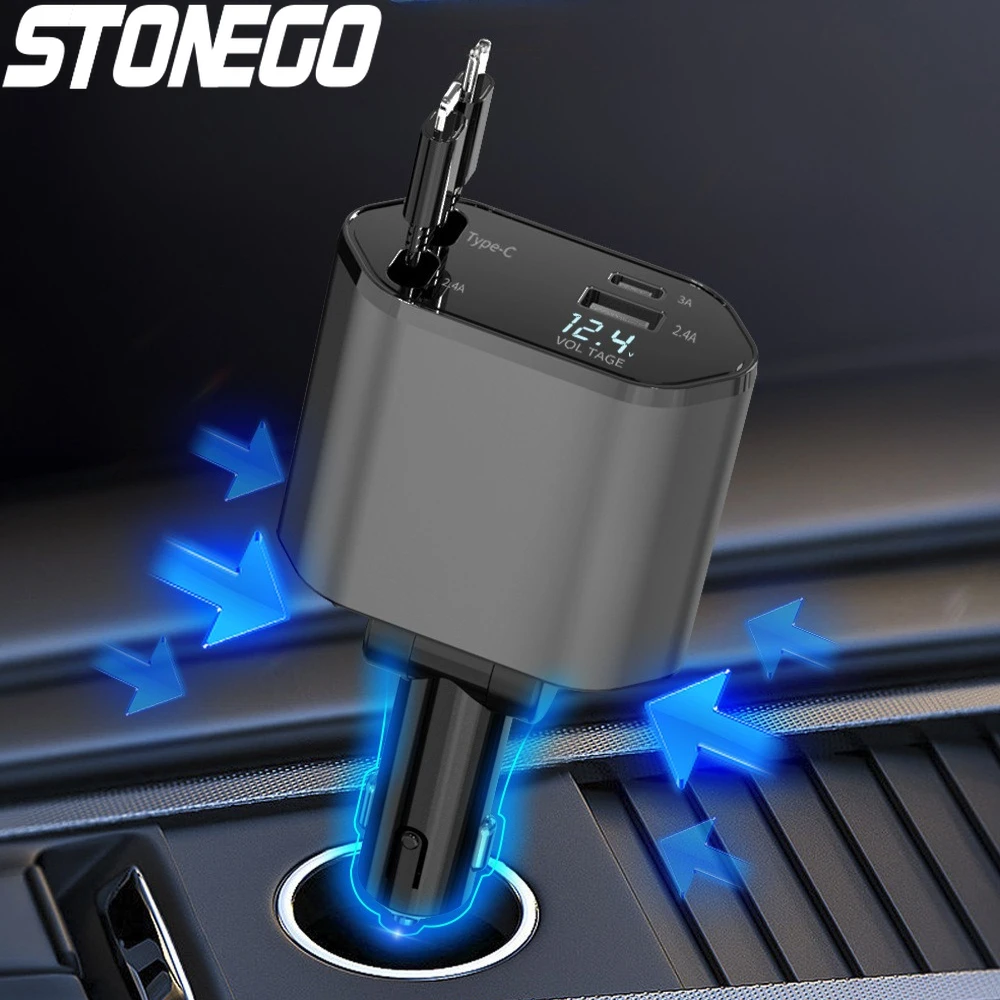 120W 超高速車載充電器伸縮ケーブル多機能シガーライタースプリッターデュアル USB 充電アダプター