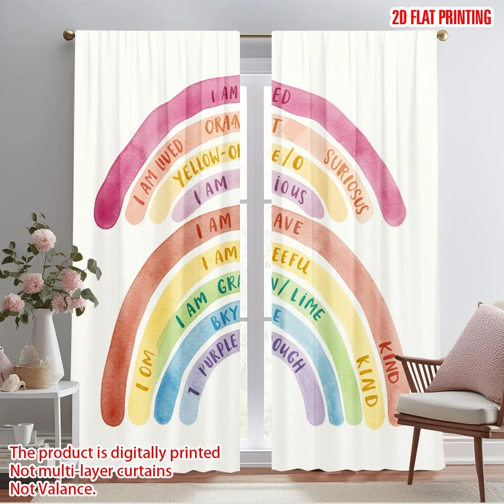 

2pcs 2D flat printing Curtain I AM LOVED SMART BRAVE KIND Fabric Without Electricity Festive Curtains for Festive Portraits and