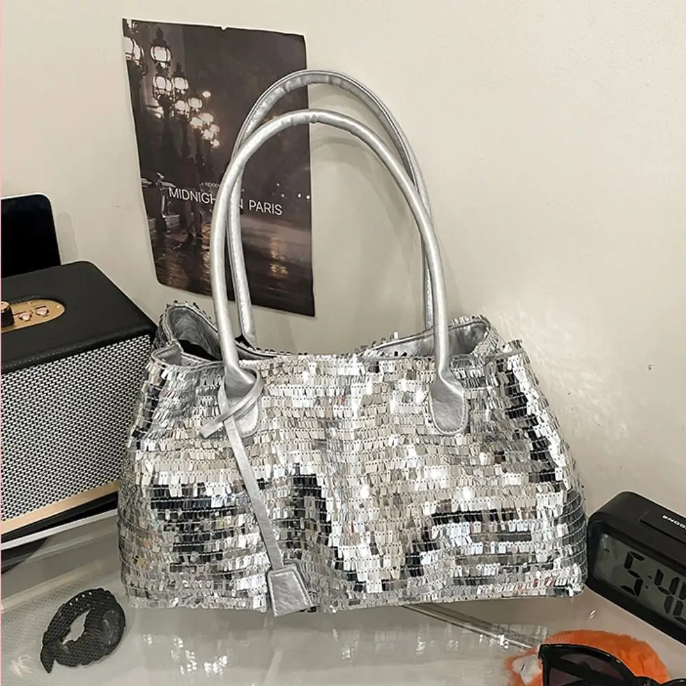 

Simple Shiny Sequin Tote Bag Fashion Large Glitter Shoulder Bag Sequined Underarm Bag Blingbling Handbag Travel
