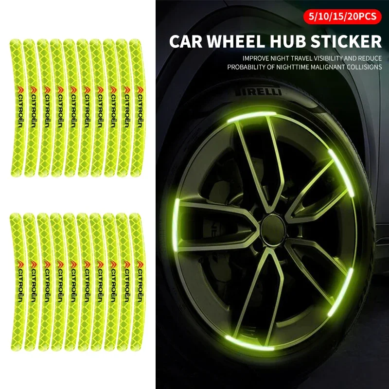 Car Logo Strip Wheel Hub Decals Reflective Rim Sticker For Citroen C1 C2 C3 C4 C5 C6 C8 C4L DS3 DS4 DS5 LS DS6 Grand Picasso