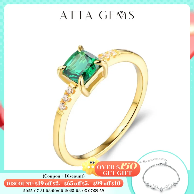 

ATTAGEMS 100% 925 Sterling Silver 18K Yellow Plated Ring Emerald Gemstone Wedding Party Vintage For Women Fine Jewelry Wholesale