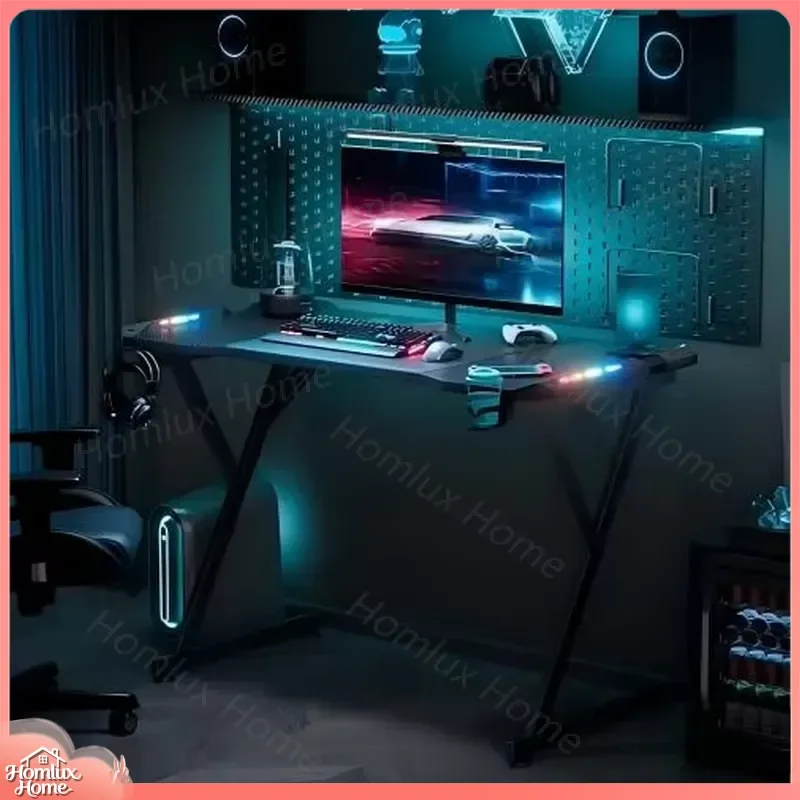 Hot Selling Rugged Computer Desk 120x60cm Carbon Fiber Surface Home Office Gaming Desk LED Light Desk with Headphone Hook