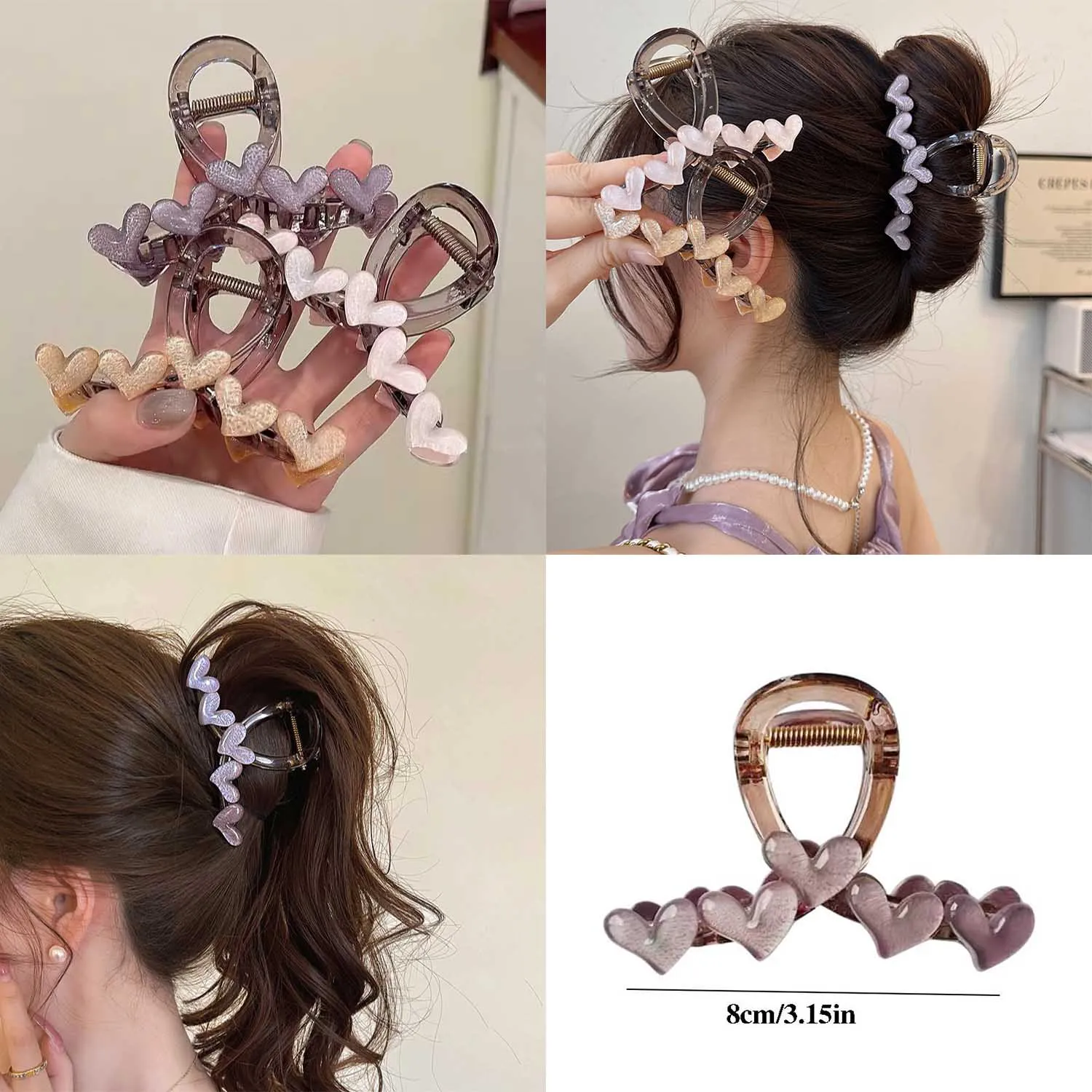 Simple Fresh Style Heart-shaped Cross Hair Claws Women Barrettes Acrylic Hairpins Shark Ponytail Headwear Girls Hair Accessories