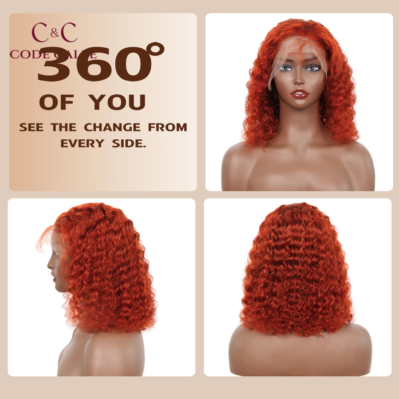 Ginger Orange 13x4 Lace Front Human Hair Wig Curly Short Curly Bob Wig Glueless Lace Frontal Wigs Short Curly Human Hair Wigs