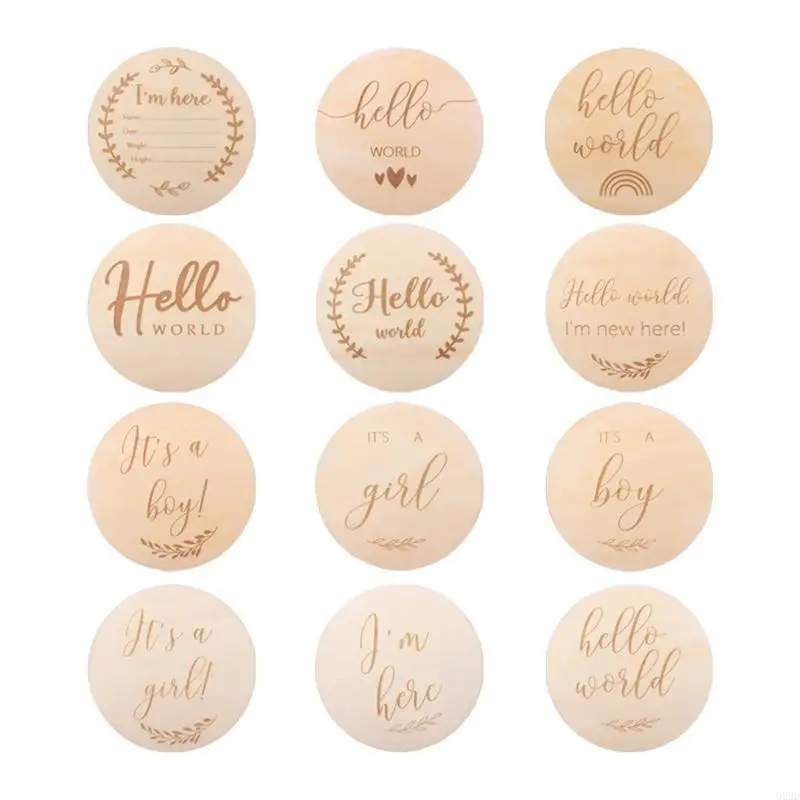 Q22d 12 PCS/مجموعة بطاقات Baby Wooden Cards Memorial Memorial Netors شهرية التسجيل الشهري بطاقات الذكرى السنوية