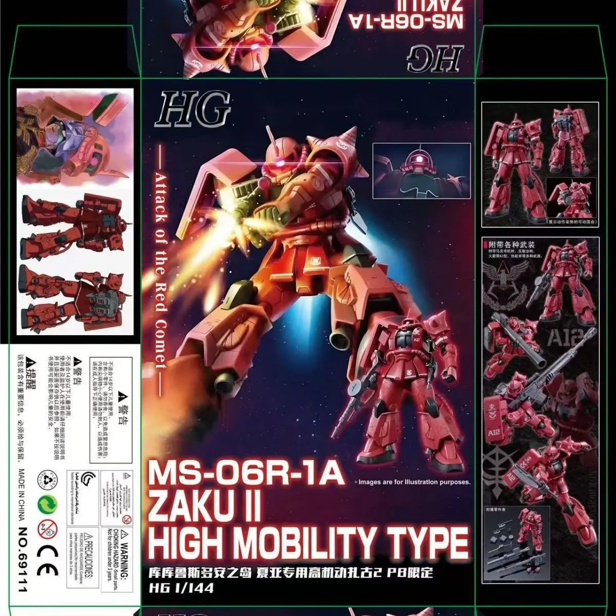 XINGDONG HG 1/144 MS-06R-1A Zaku II HIGH MOBILITY TYPE Assembly Model Kit Action Figure Robot Plastic Model Kit Toy Custom Gift