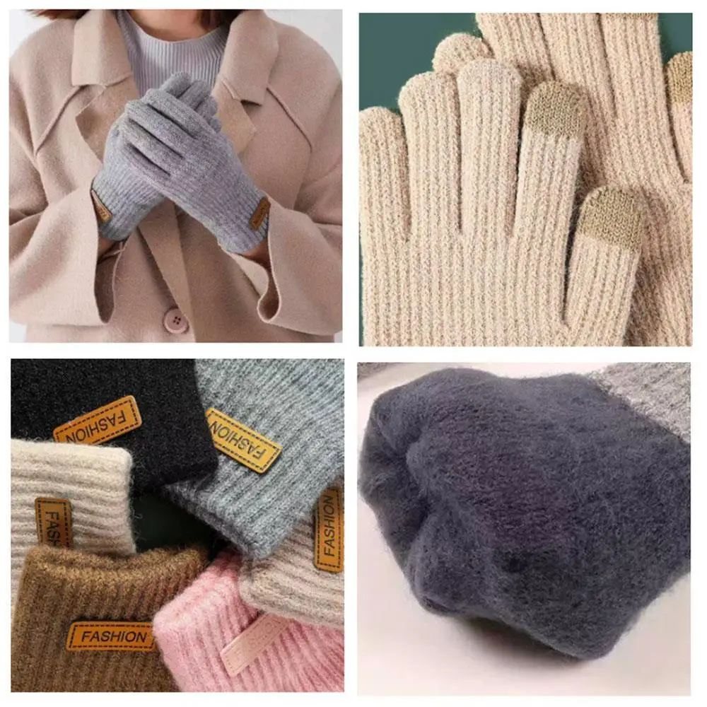 

Утепленные вязаные перчатки с сенсорным экраном, теплые перчатки для рук, простые и стильные, для осени и зимы, женские теплые перчатки