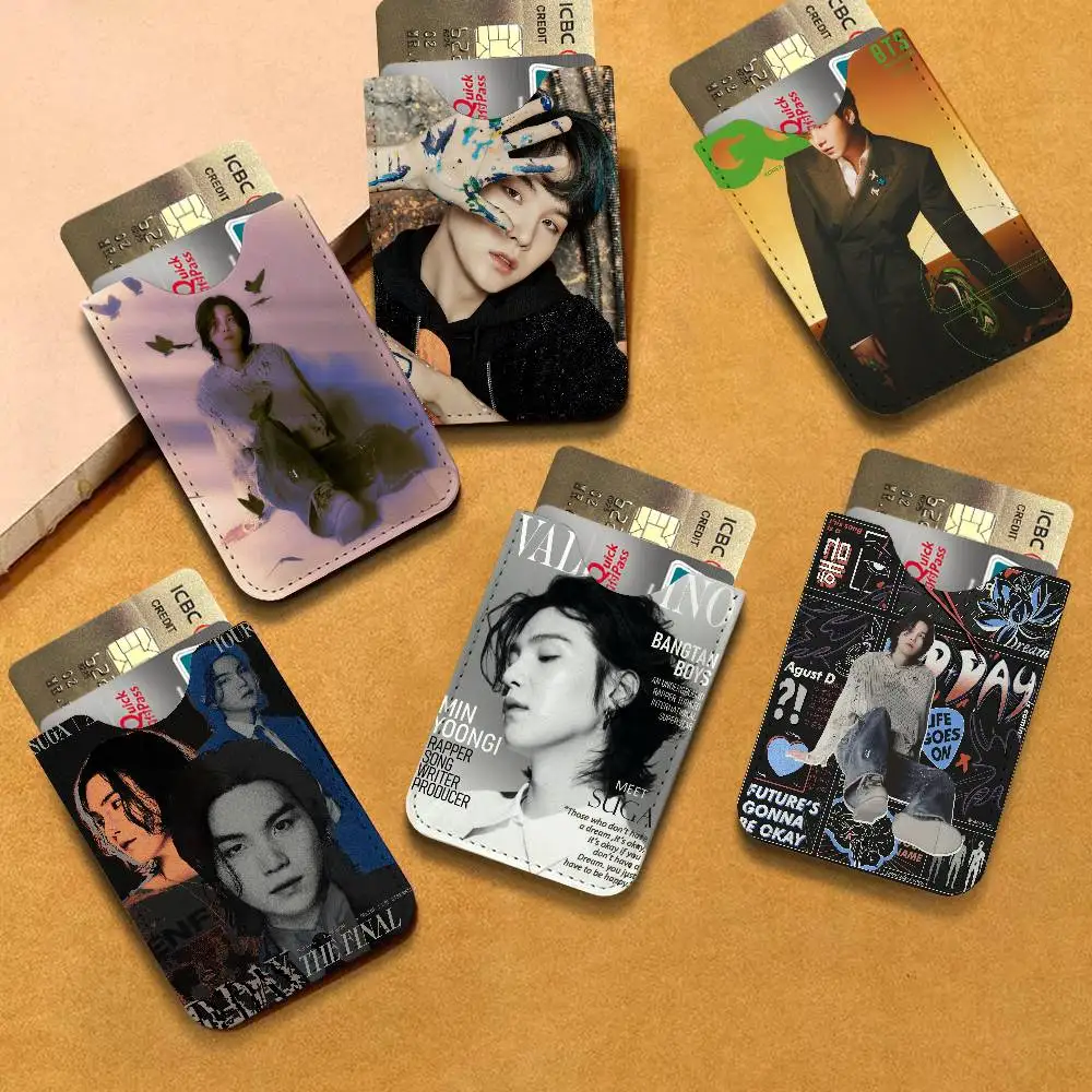 Singer Idol S-Suga Creative Printed with Leather Protective Case Business Portable Letter Pattern Leather Credit Bags