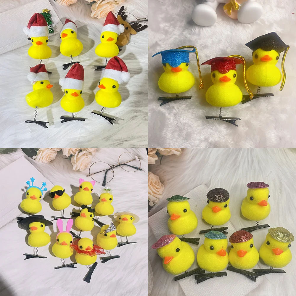 10pcs Little Yellow Duck Hairpin 2024 Cartoon Plush Headwear Cute DIY Headdress Children