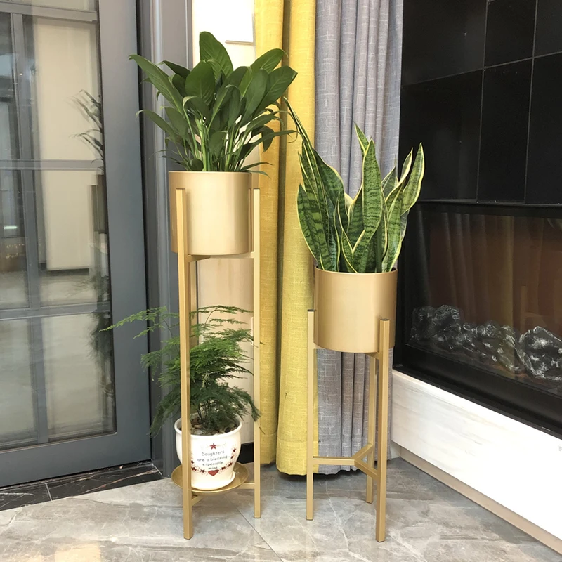 Nordic Bloem Plank Indoor Licht Luxe Ijzeren Bloempot Stand Gouden Staande Woonkamer Groene Radijs Decoratie Plank