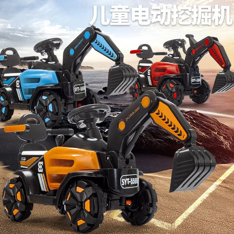 Children\'s Electric Excavator Engineering Vehicle Can Be Seated Rechargeable Light Music Off-road Vehicle Excavator Baby Toy