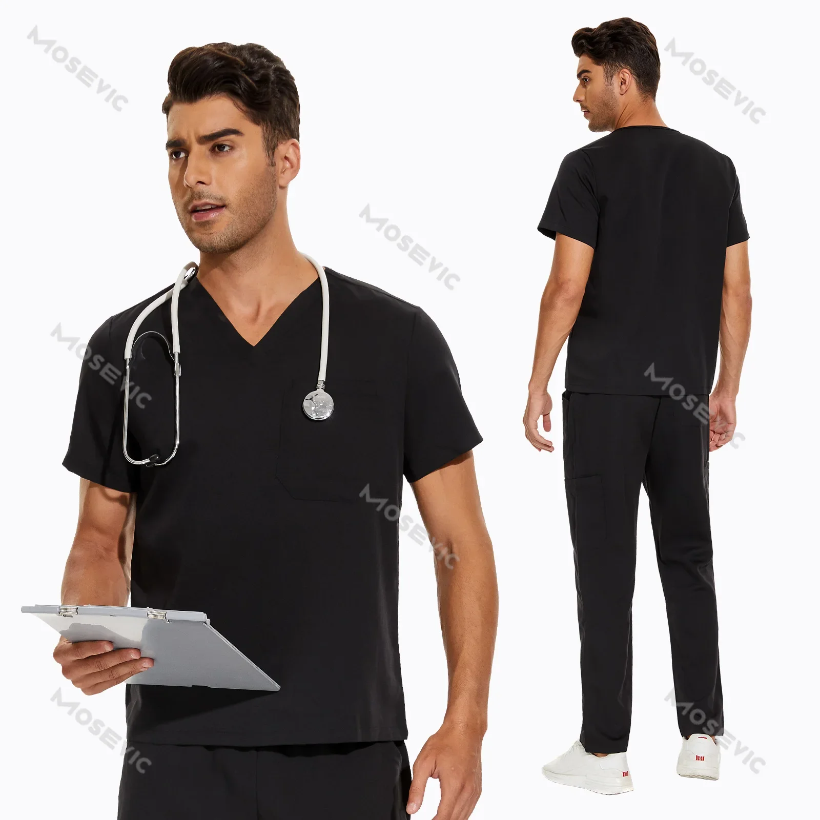 Men's Scrubs Medical Uniform Lab Set Male Wholesale Clinic Hospital Doctor Overalls V-neck Fashion Scrub Pharmacy Nurse Clothes