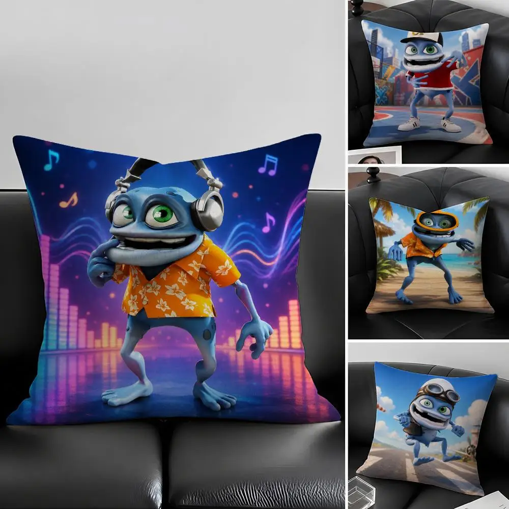 Meme Crazy Frog DJ Ding Ding Cushion Cover Natural Linen Pillow Covers, Washable Cushion Cases for Sofa Bed Couch Decor