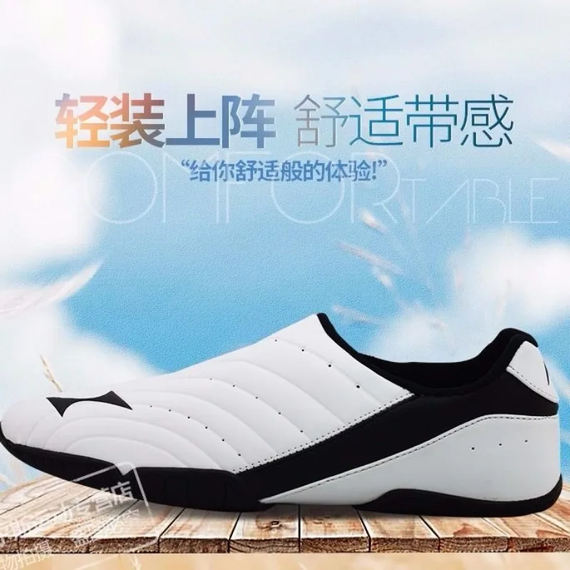 Professional Taekwondo Shoes for Couples White Leather Tai Chi shoes Unisex Soft Sole Martial arts shoe Men Women Size 35-46